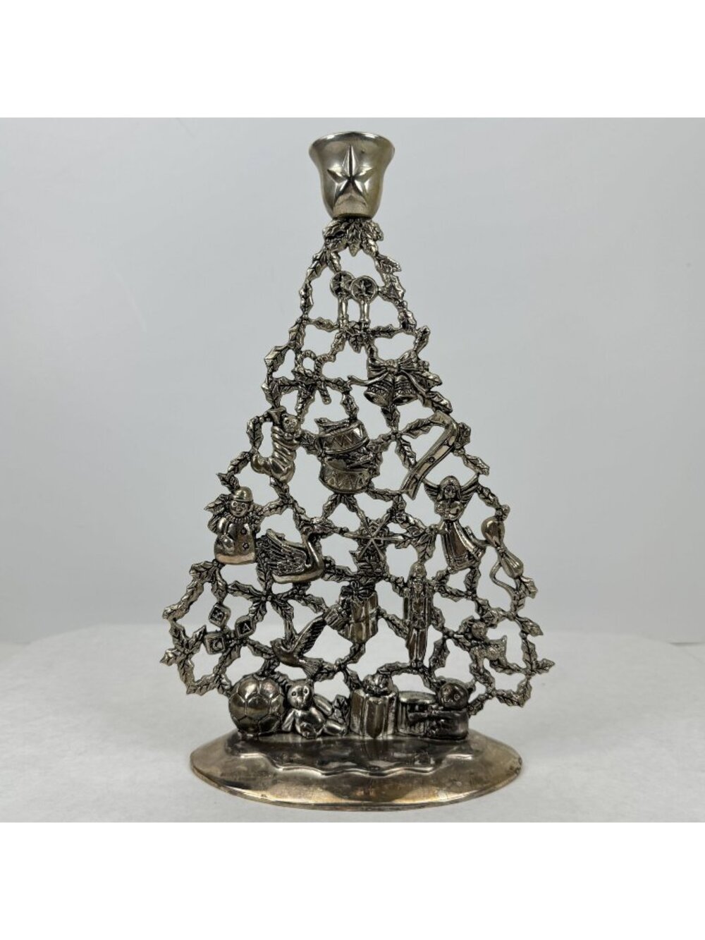 Vintage Godinger Silver Art Christmas Tree Candle Holder 10" Silver-Plated